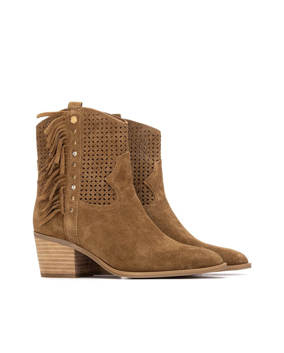 Botins Cowboy de Pele com Franjas Camel-4