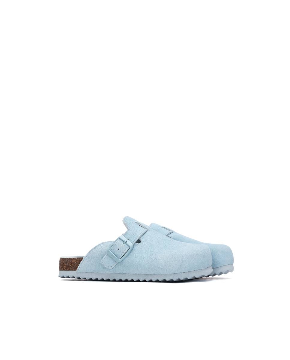 Socas Infantil de Pele com Sola de Cortiça Azul-claro-4