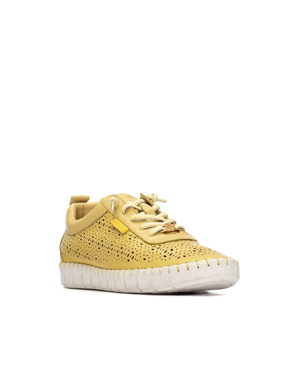 Sapatilhas Básicas de Pele com Atacadores Amarelo-2