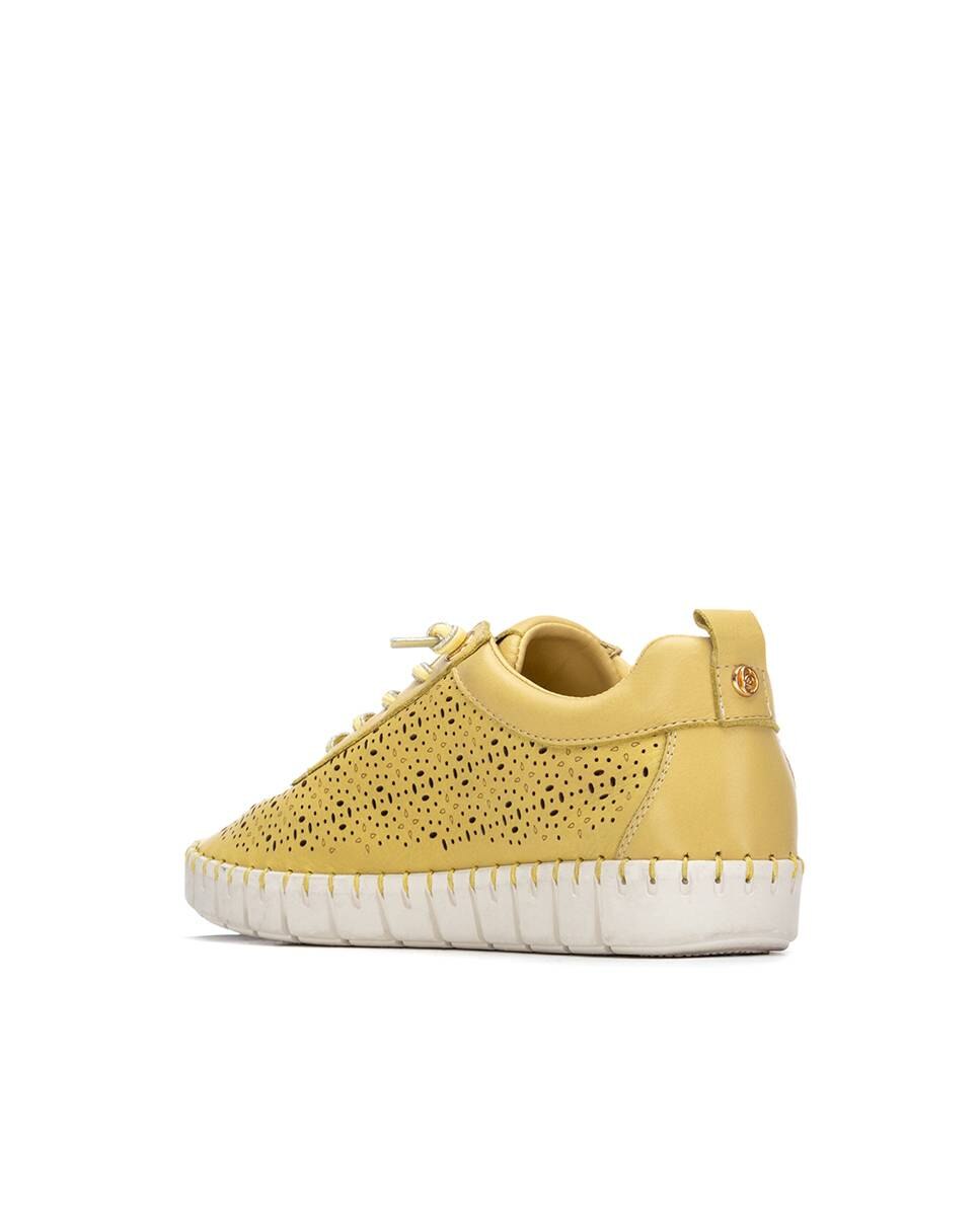 Sapatilhas Básicas de Pele com Atacadores Amarelo-3