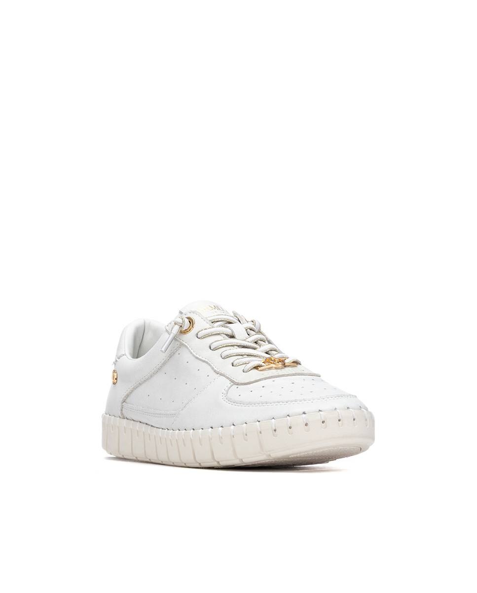 Sapatilhas Básicas de Pele com Atacadores Branco-2