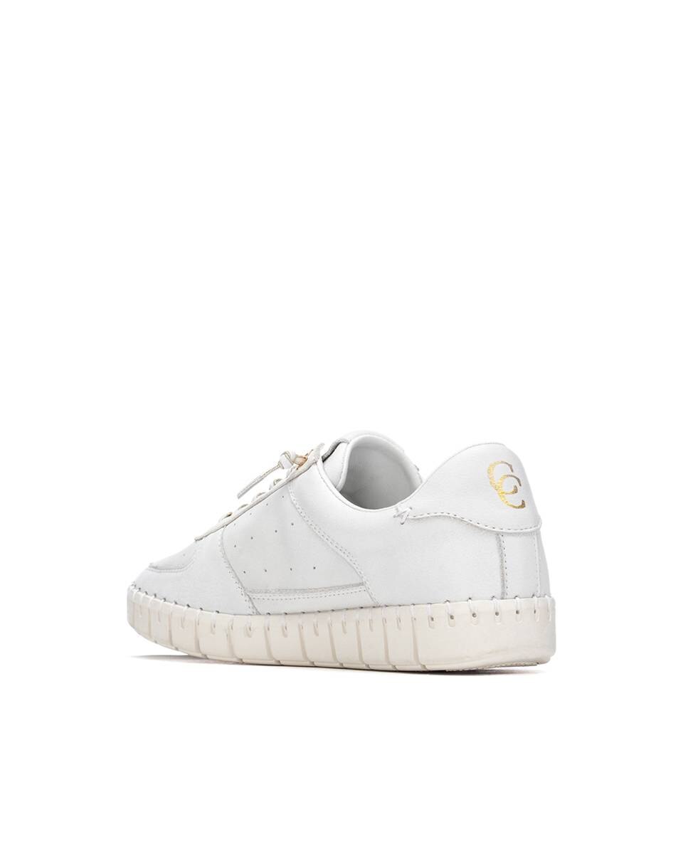 Sapatilhas Básicas de Pele com Atacadores Branco-3