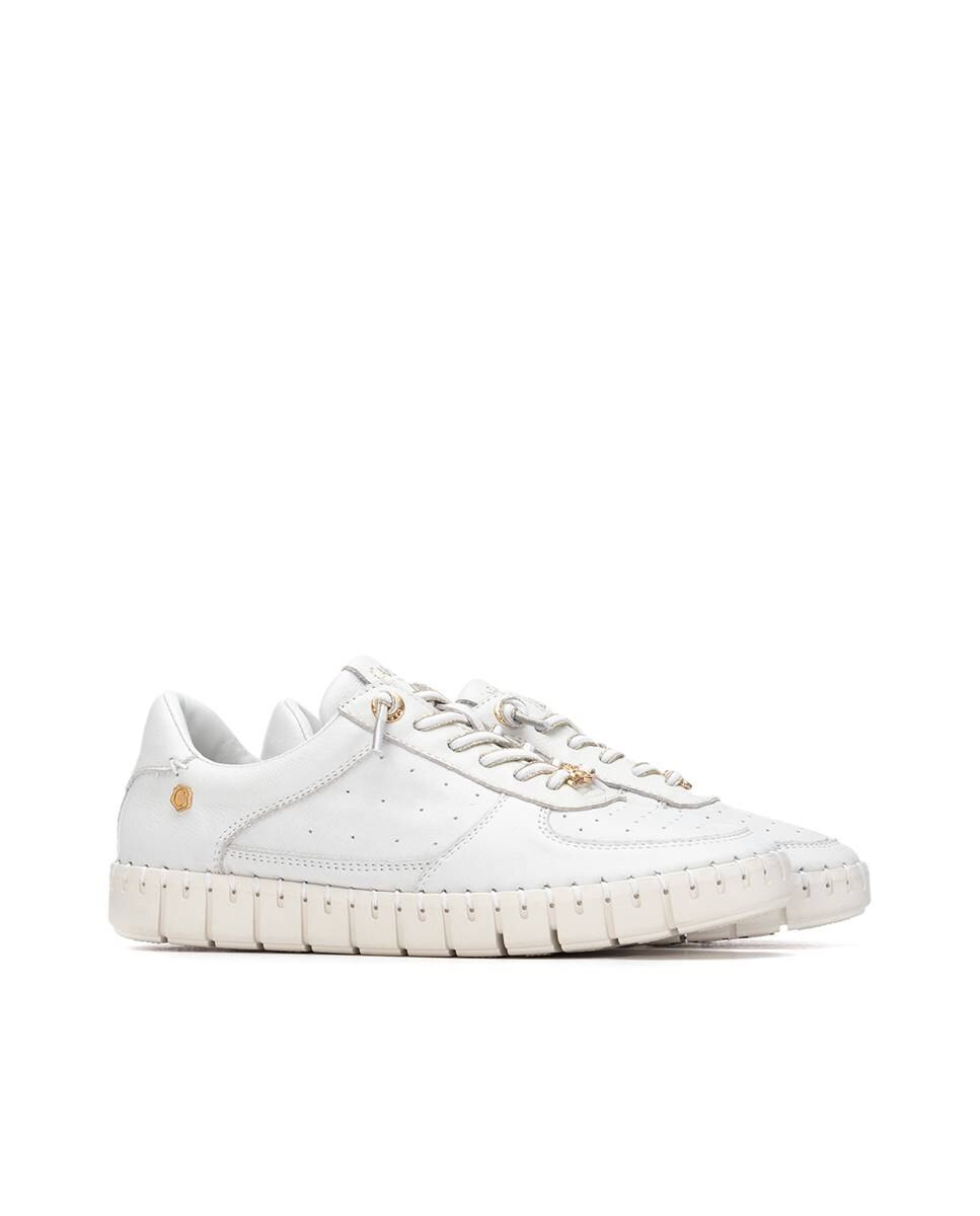 Sapatilhas Básicas de Pele com Atacadores Branco-4
