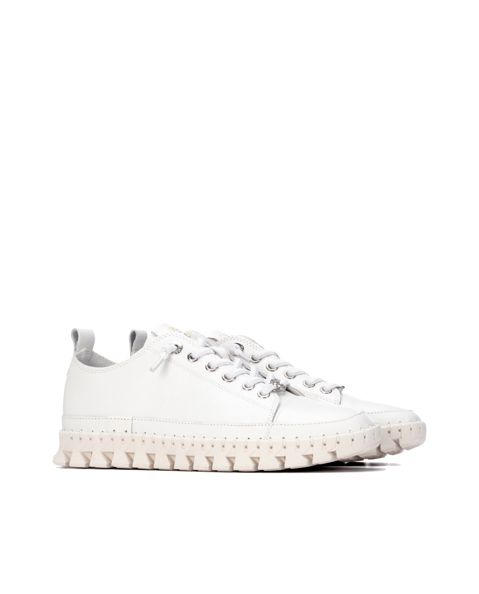 Sapatilhas Básicas de Pele com Cordões Branco-4
