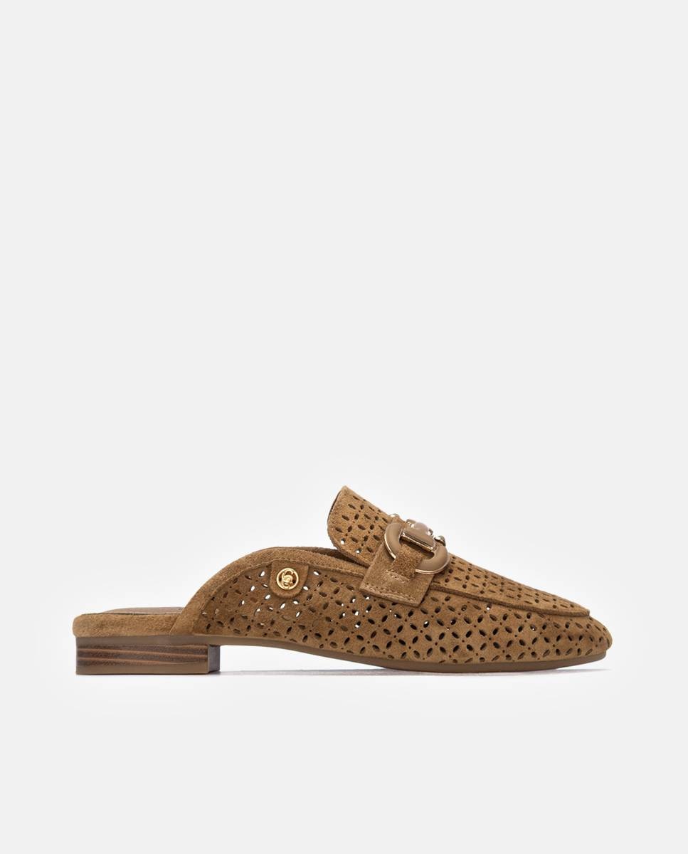 Mules Rasos de Pele Perfurada Camel-1