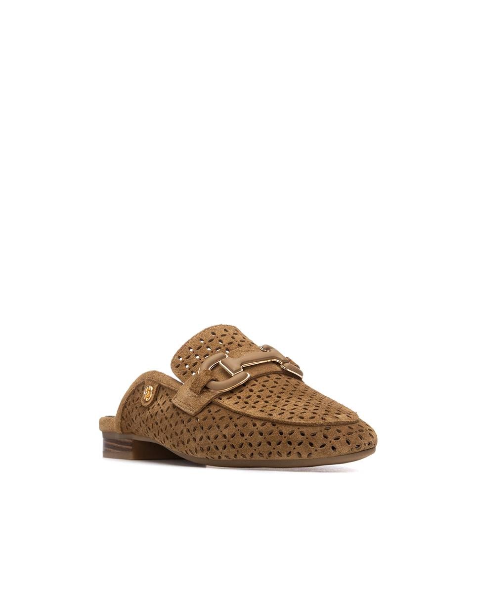 Mules Rasos de Pele Perfurada Camel-2
