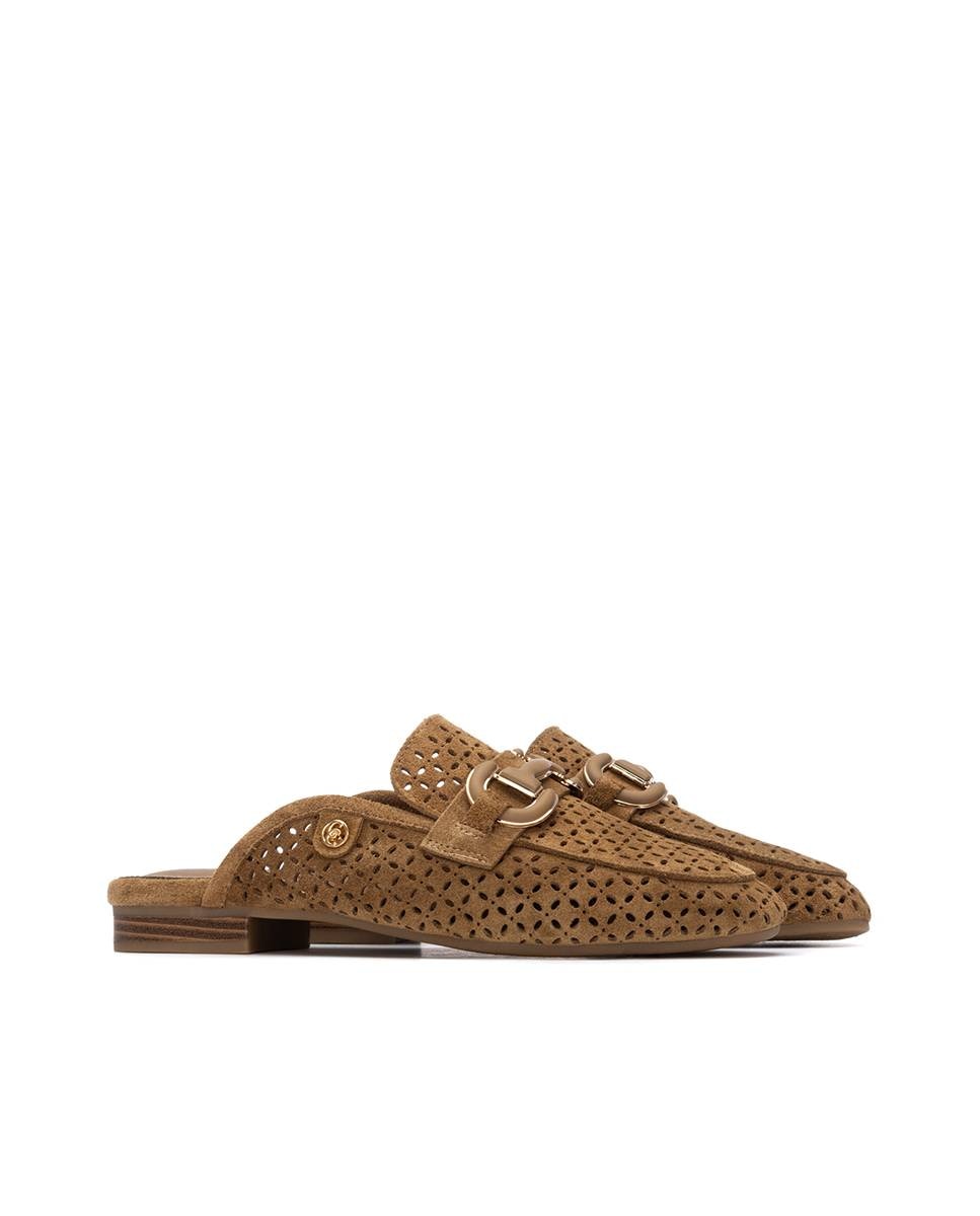 Mules Rasos de Pele Perfurada Camel-4