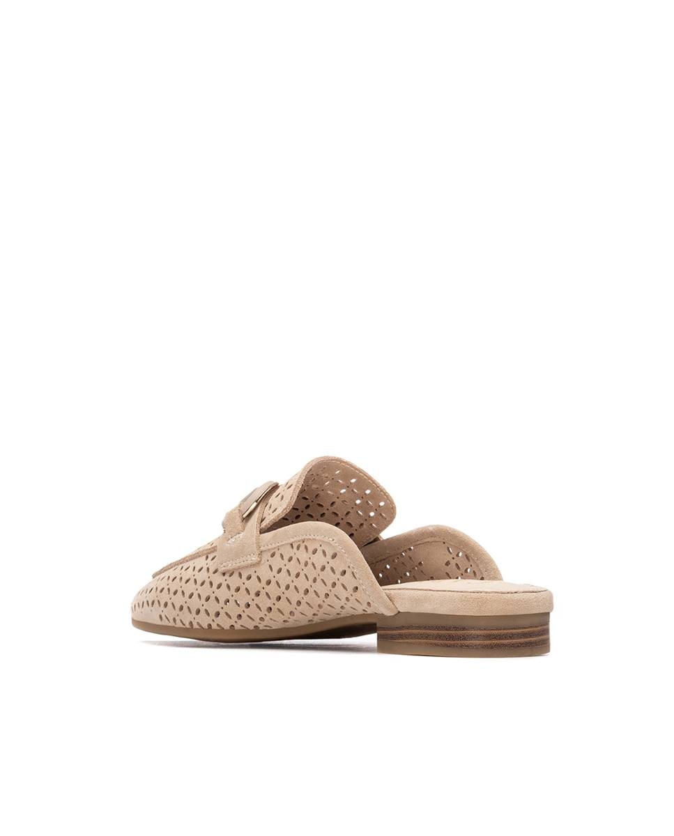 Mules Rasos de Pele Perfurada Bege-4