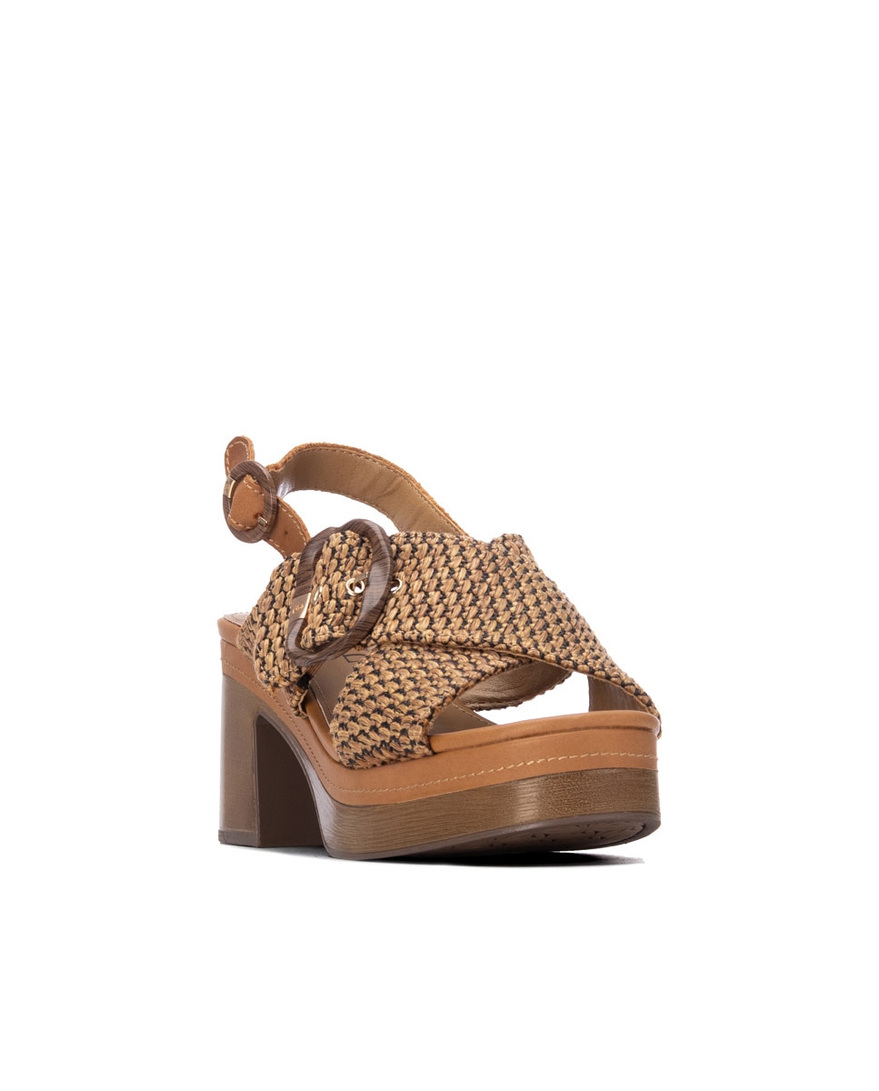 Sandálias de Salto com Fecho de Fivela Camel-2