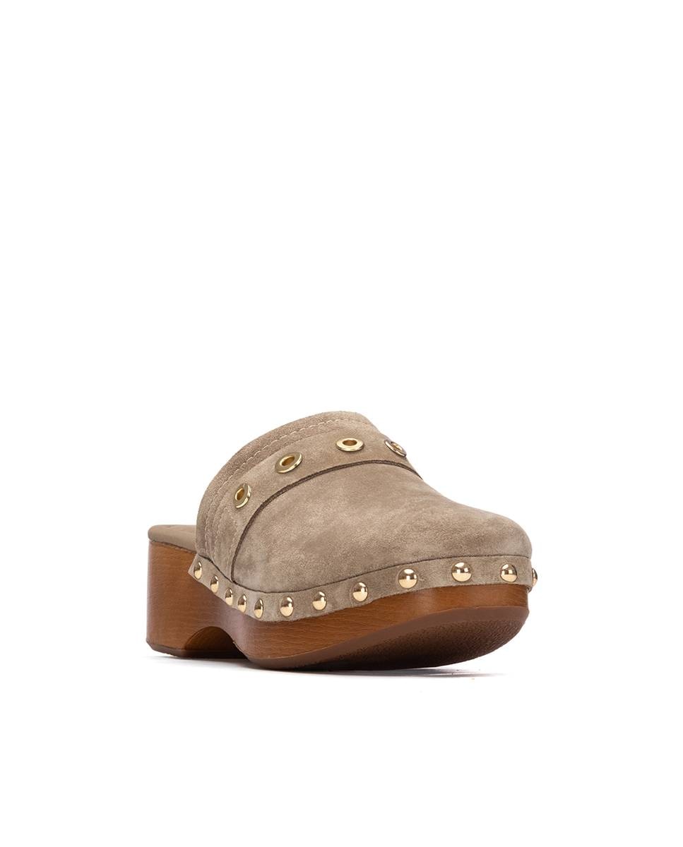 Mules de Salto em Pele com Tachas Castanho-2