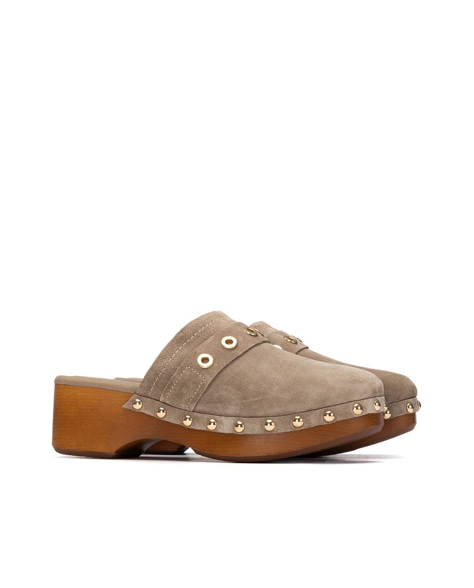 Mules de Salto em Pele com Tachas Castanho-4