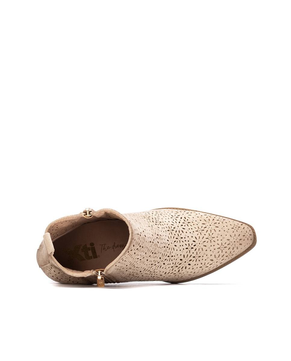 Botins Básicos com Salto e Fecho Zip Bege-5
