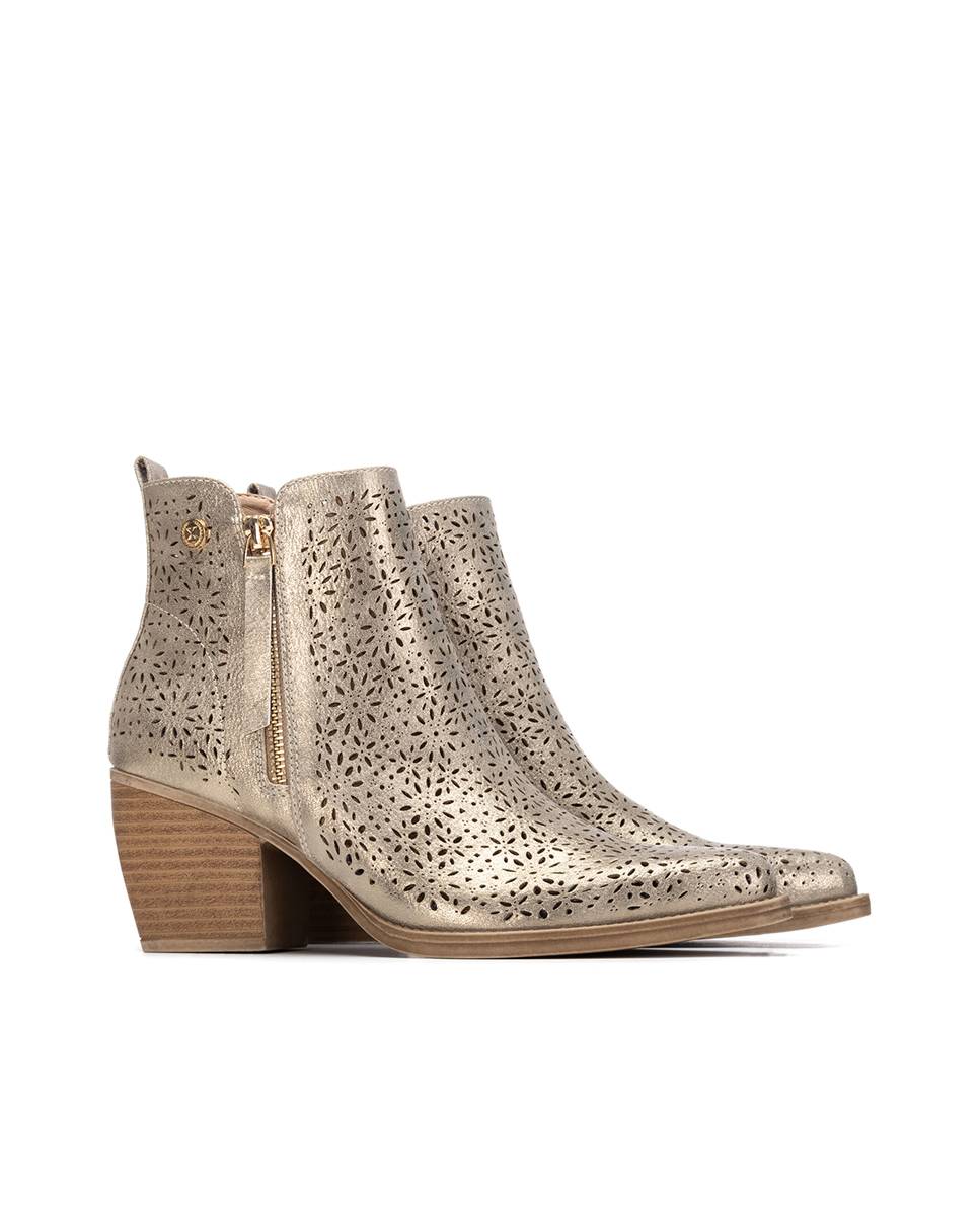 Botins de Salto e Fecho Zip Lateral Ouro-4