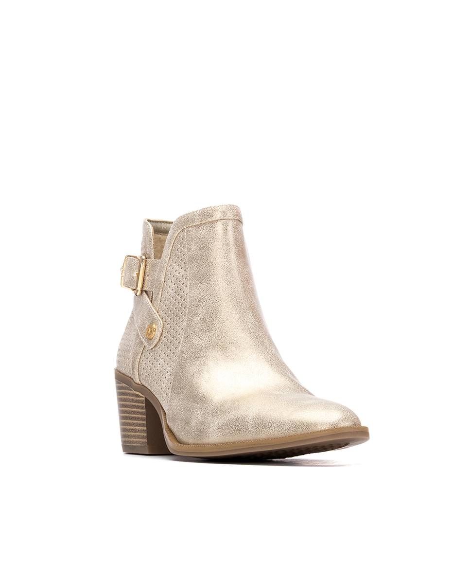 Botins Básicos com Salto e Fecho Zip Ouro-2