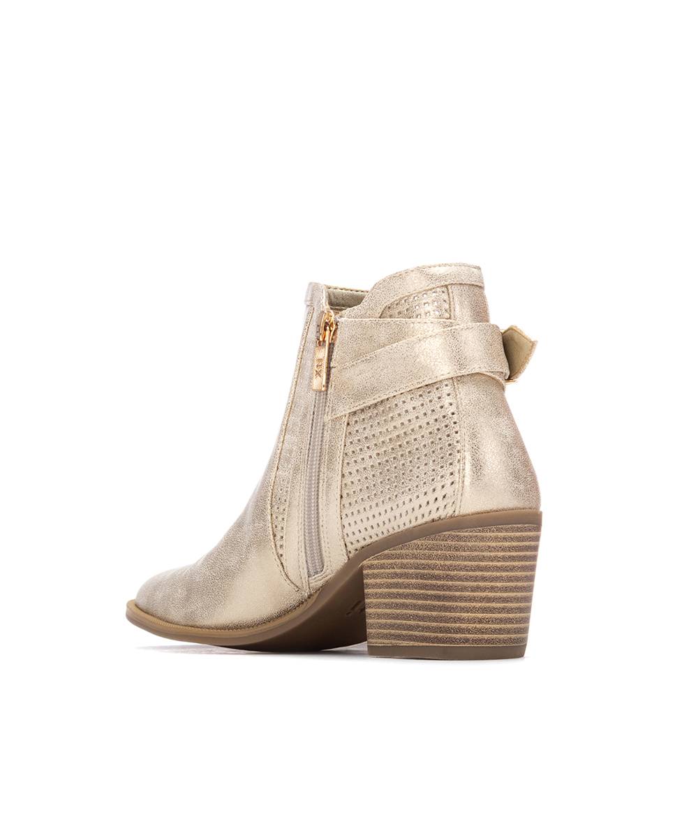 Botins Básicos com Salto e Fecho Zip Ouro-3