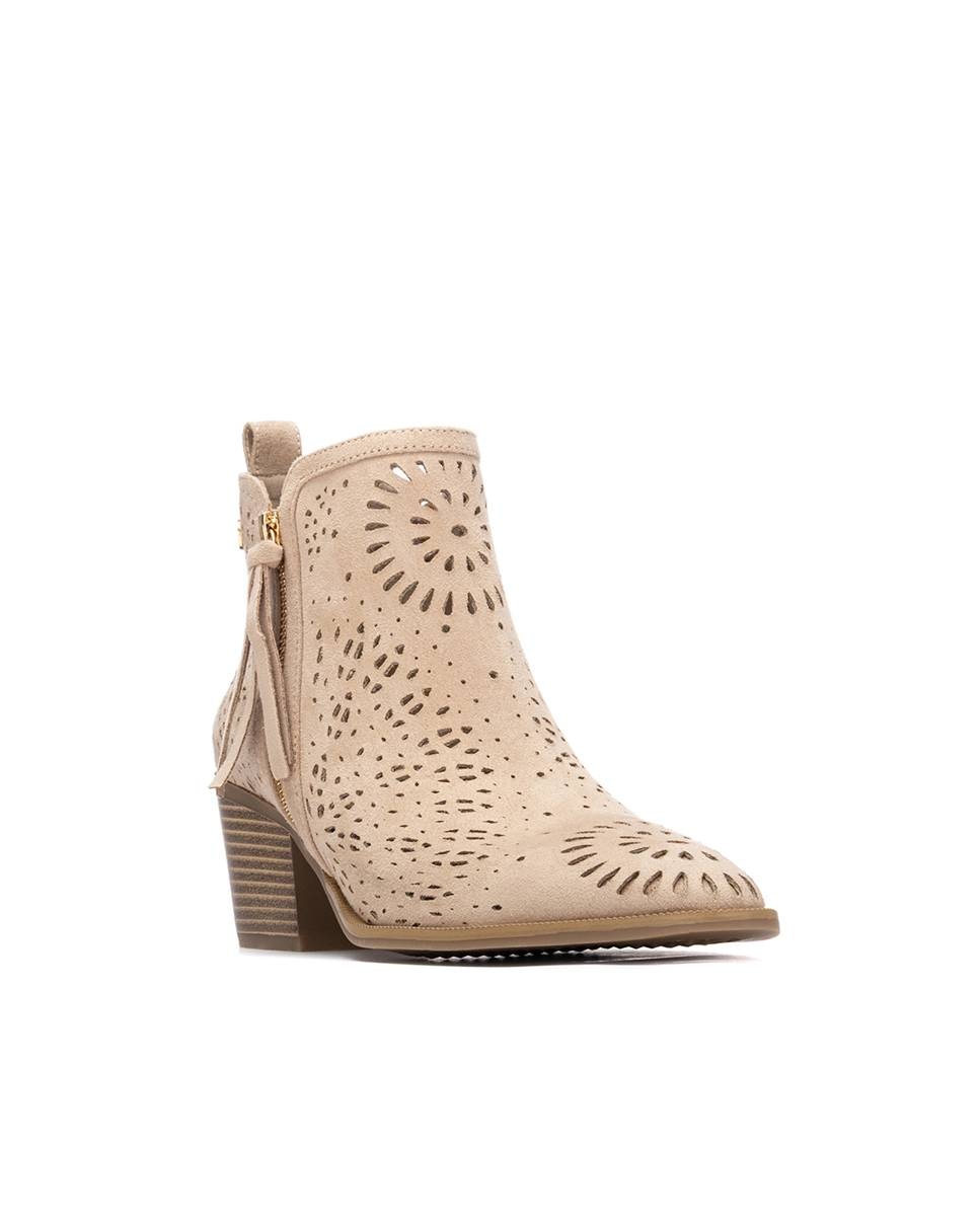 Botins Básicos com Salto e Fecho Zip Bege-2