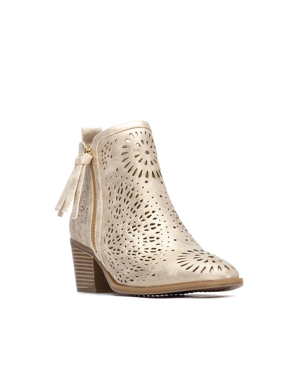 Botins Básicos com Salto e Fecho Zip Ouro-2