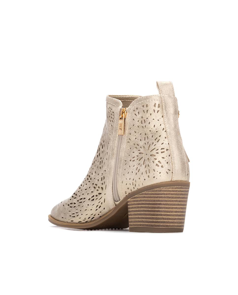 Botins Básicos com Salto e Fecho Zip Ouro-3