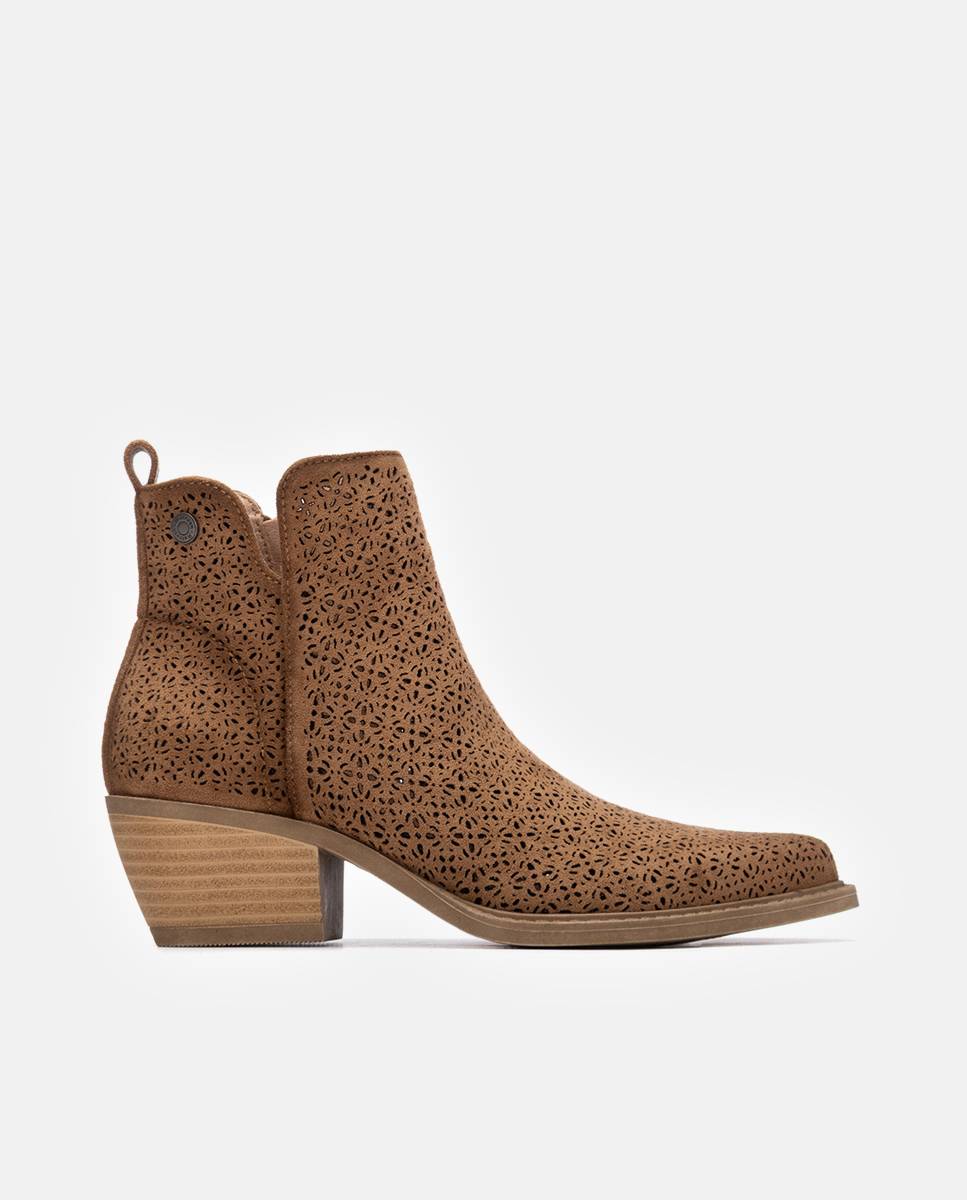 Botins Básicos com Fecho Zip Camel-1
