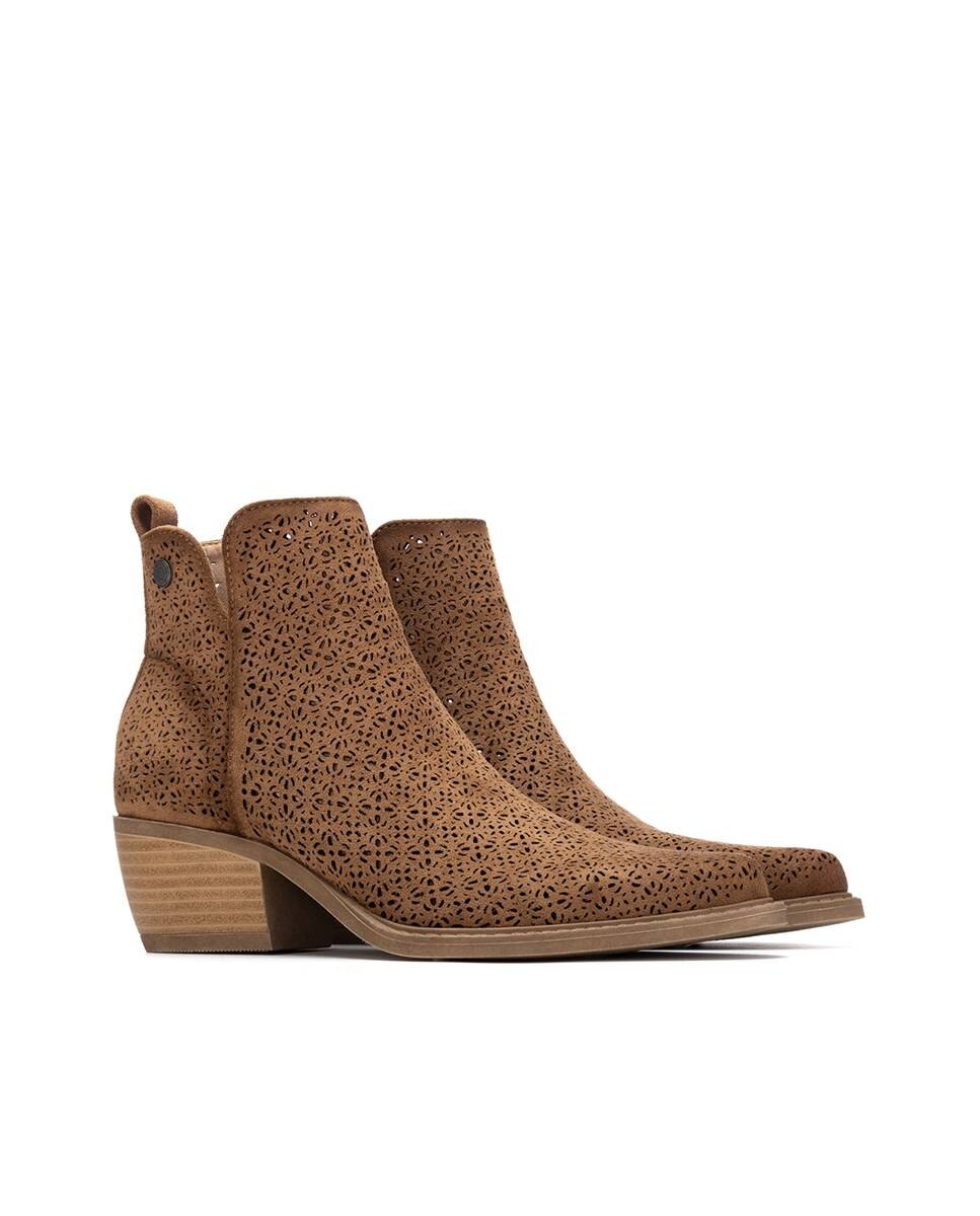Botins Básicos com Fecho Zip Camel-5