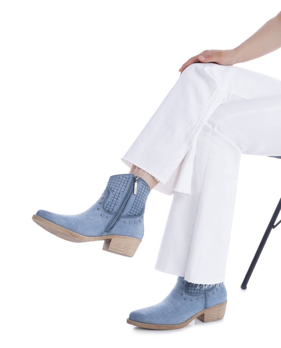 Botins Básicos com Fecho Zip Azul-2