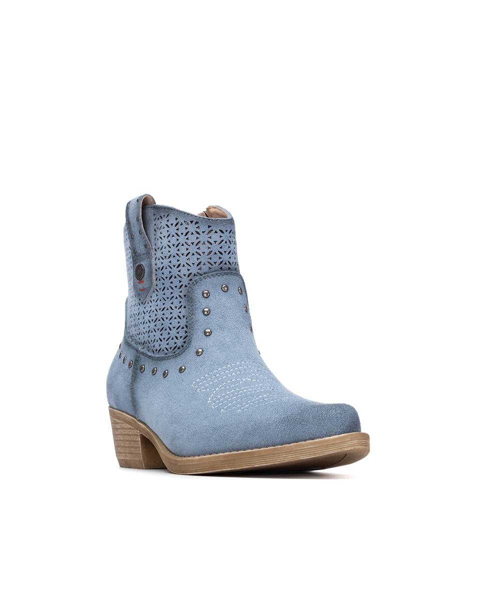 Botins Básicos com Fecho Zip Azul-3