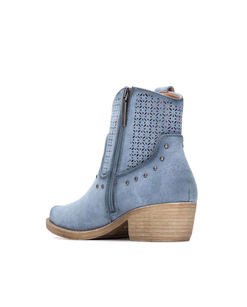 Botins Básicos com Fecho Zip Azul-4