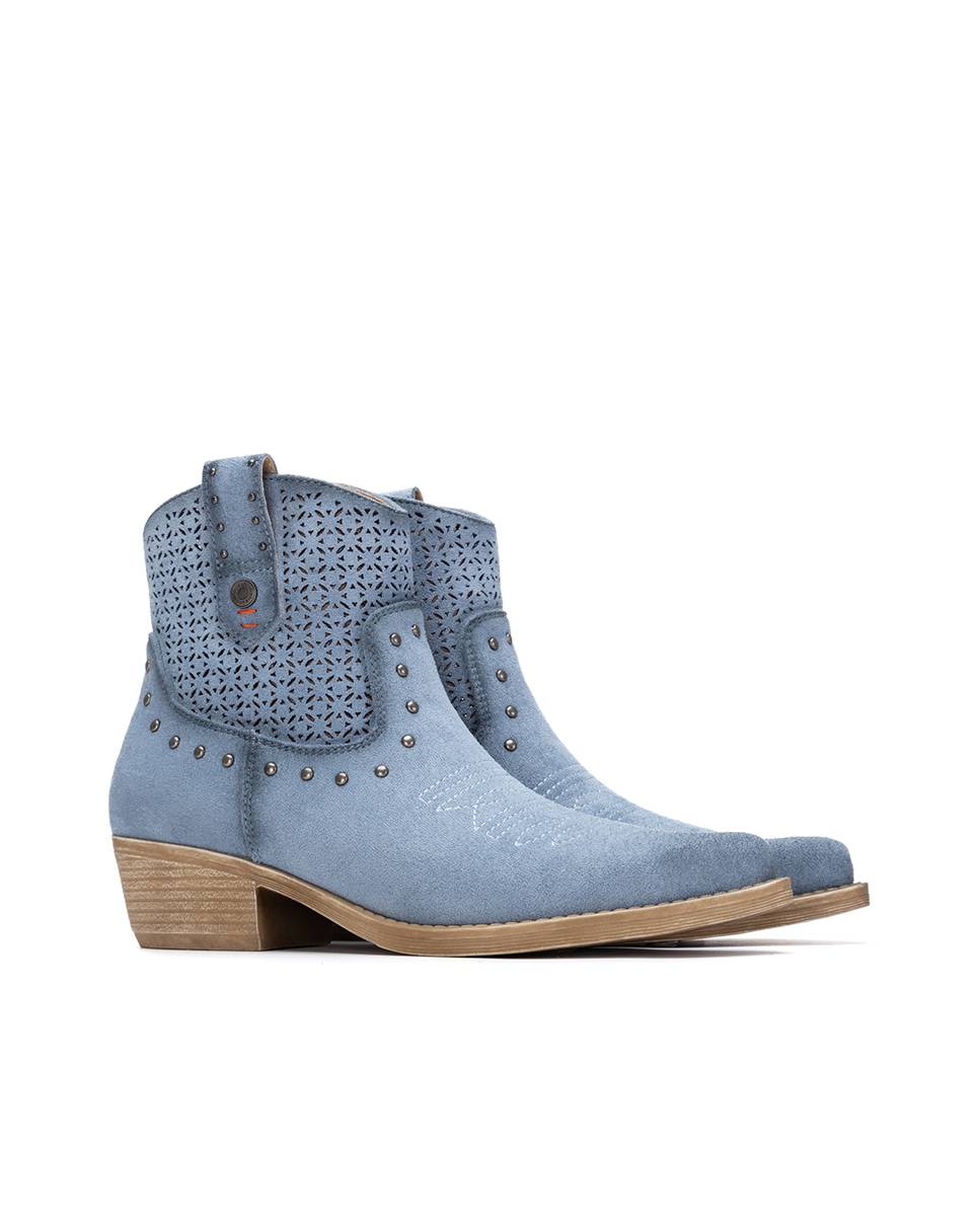 Botins Básicos com Fecho Zip Azul-5