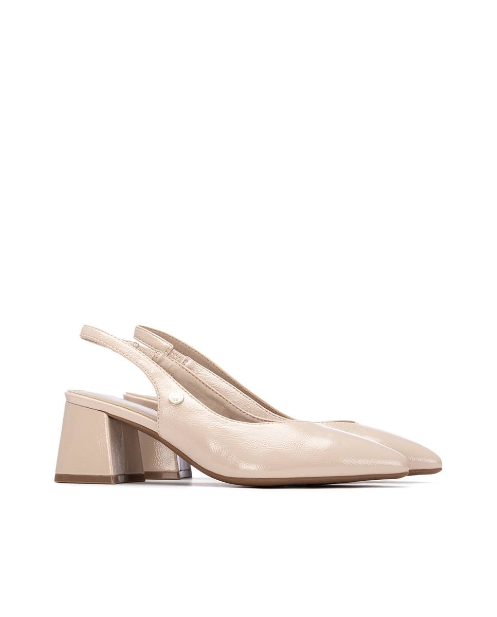 Sapatos de Salto com o Calcanhar Aberto Bege-5