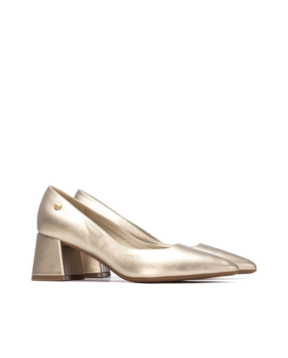 Sapatos de Salto com Tacão Largo Ouro-4