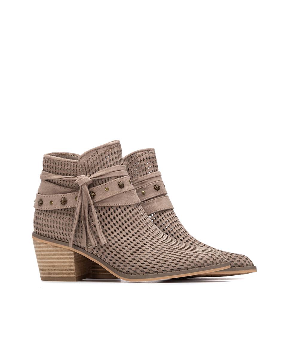 Botins com Tacão Estilo Cowboy Castanho-claro-4