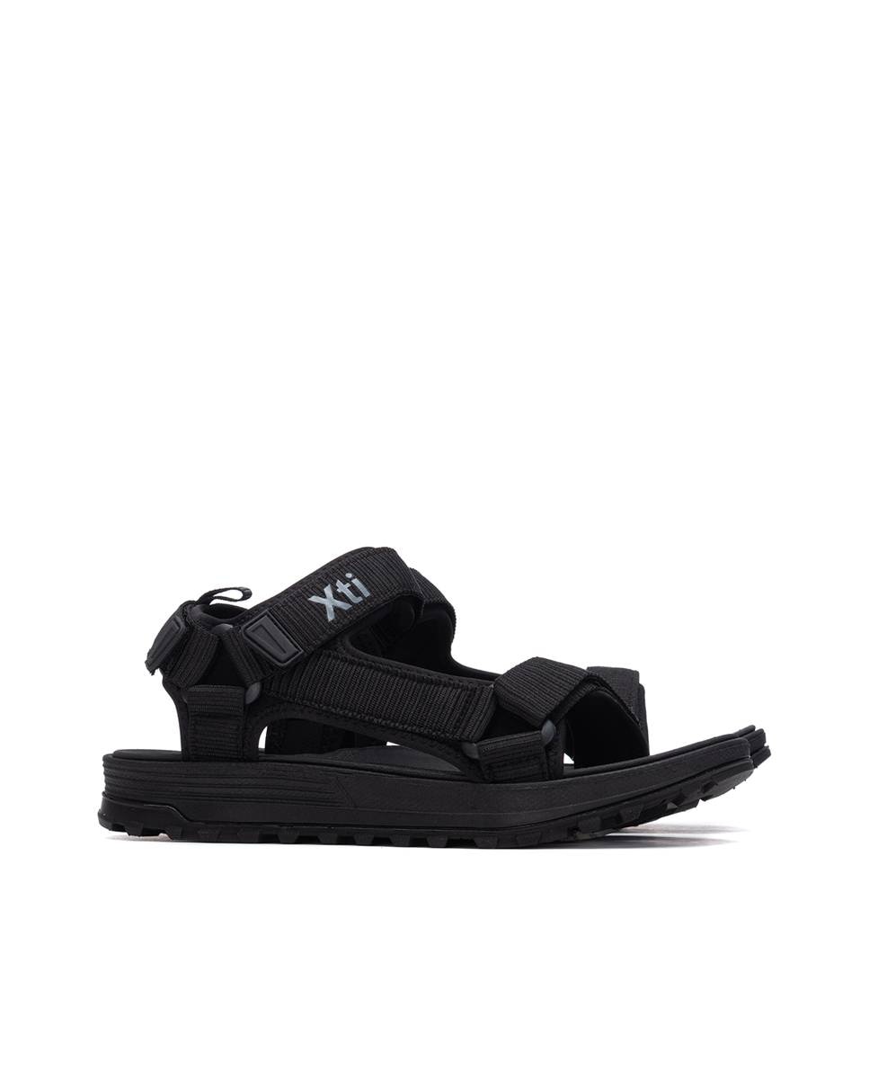 Sandálias de Pele com Velcro Preto-4