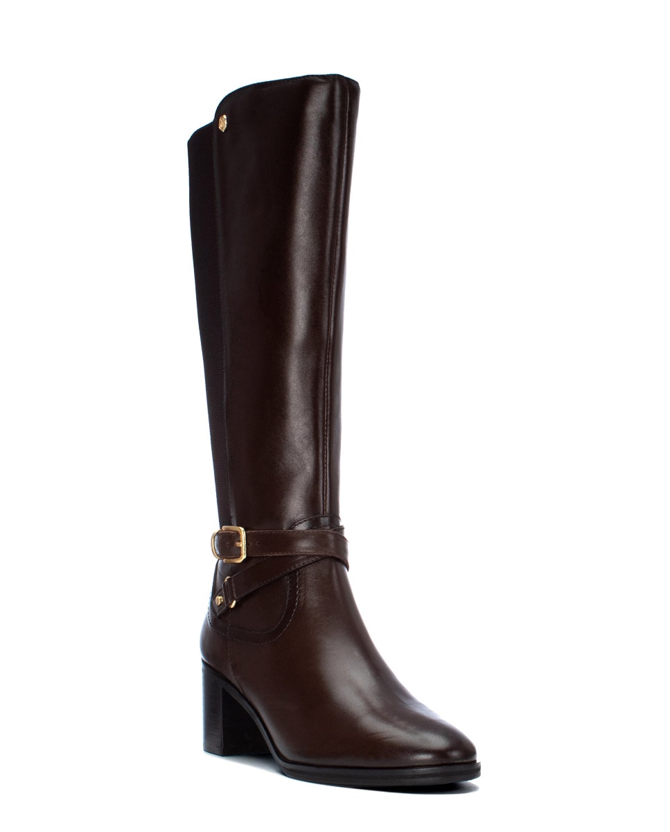 Botas com Fecho Zip de Pele Castanho-2