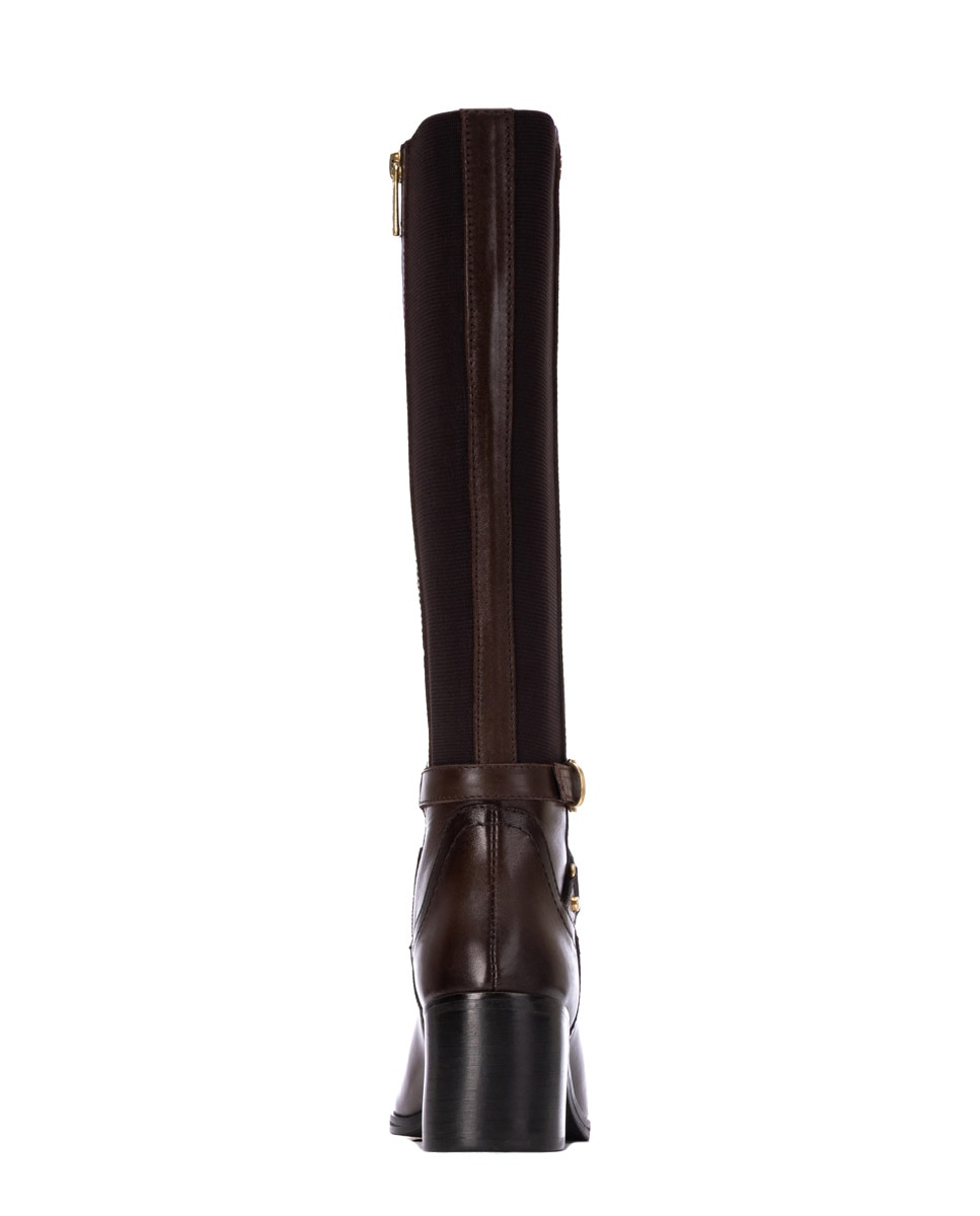 Botas com Fecho Zip de Pele Castanho-5
