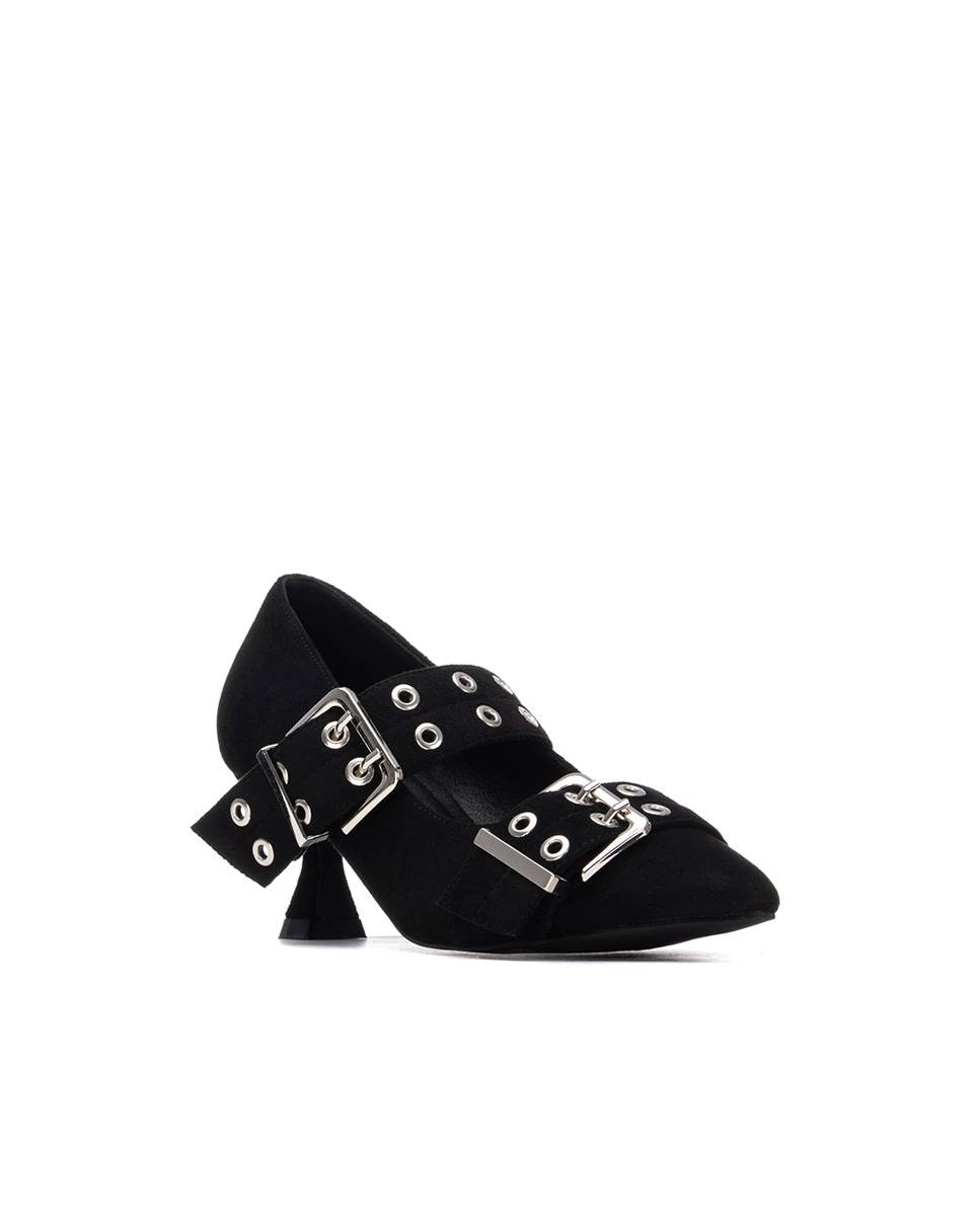 Sapatos de Salto com Fivelas Decorativas Preto-2