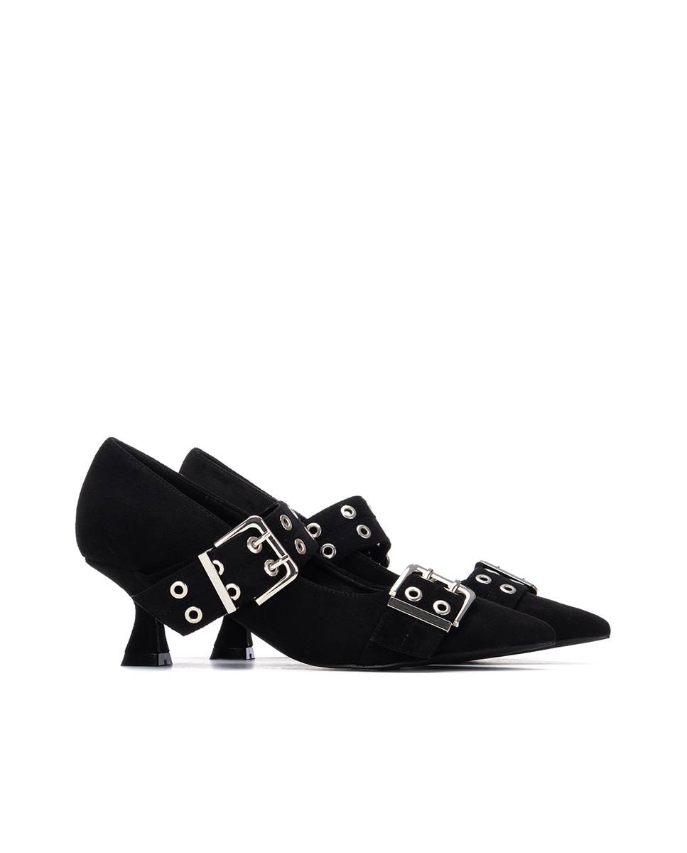 Sapatos de Salto com Fivelas Decorativas Preto-4