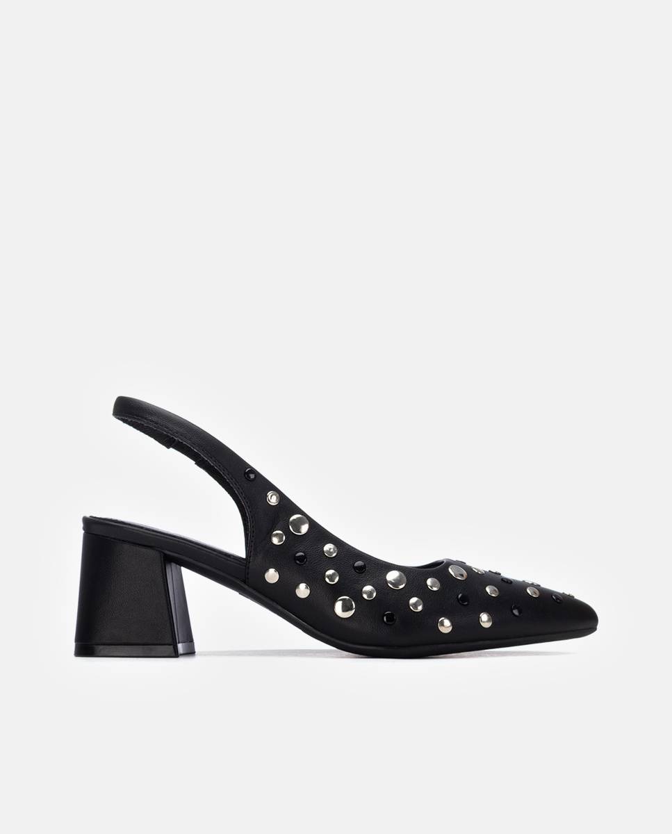 Sapatos de Salto com Tacão Largo e Tachas Preto-1