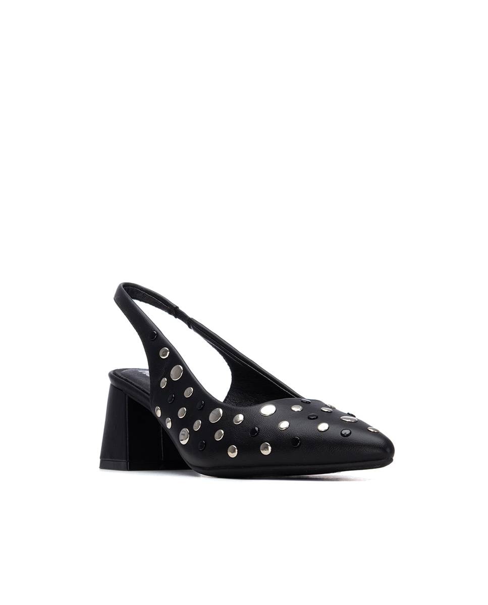 Sapatos de Salto com Tacão Largo e Tachas Preto-2