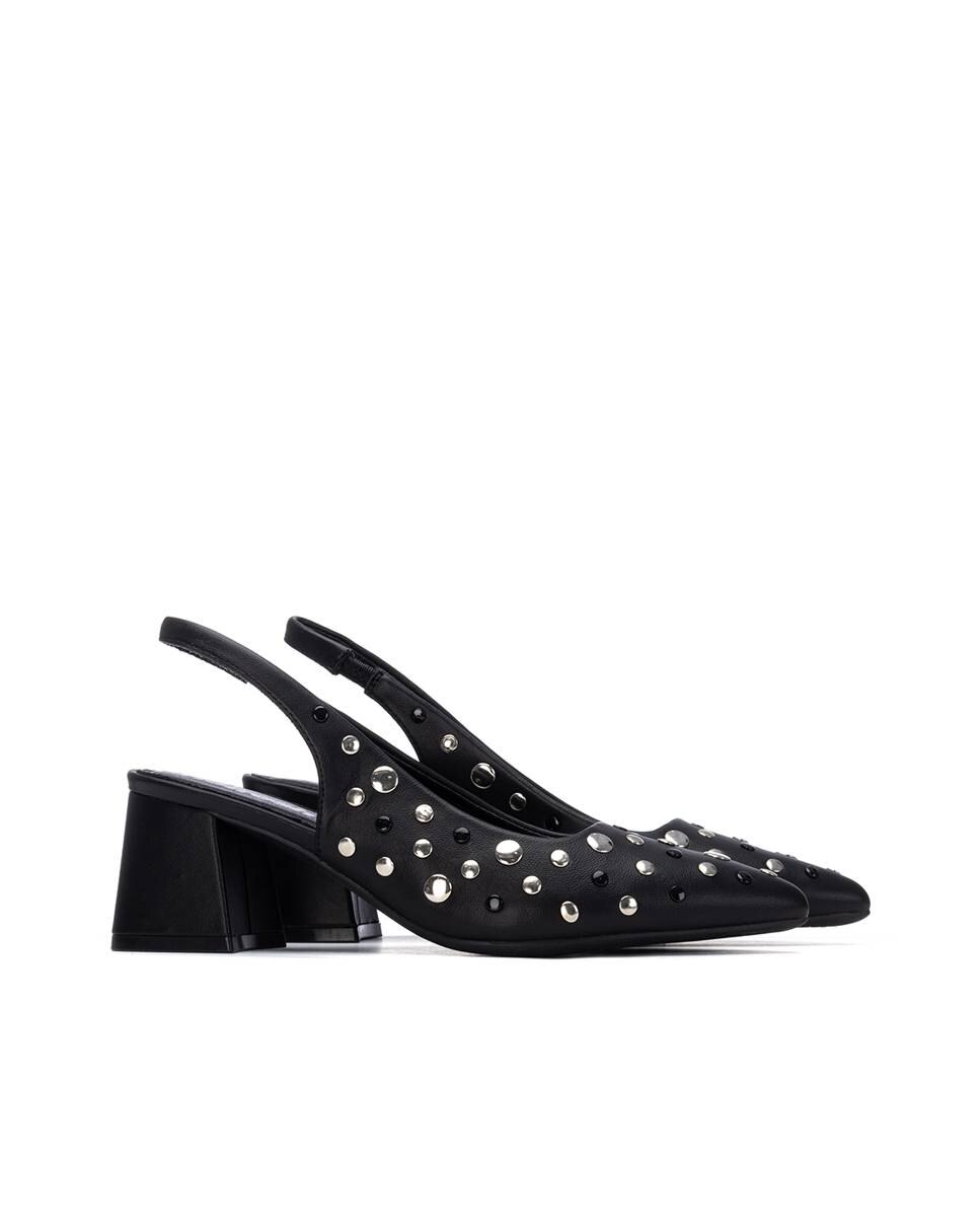 Sapatos de Salto com Tacão Largo e Tachas Preto-4