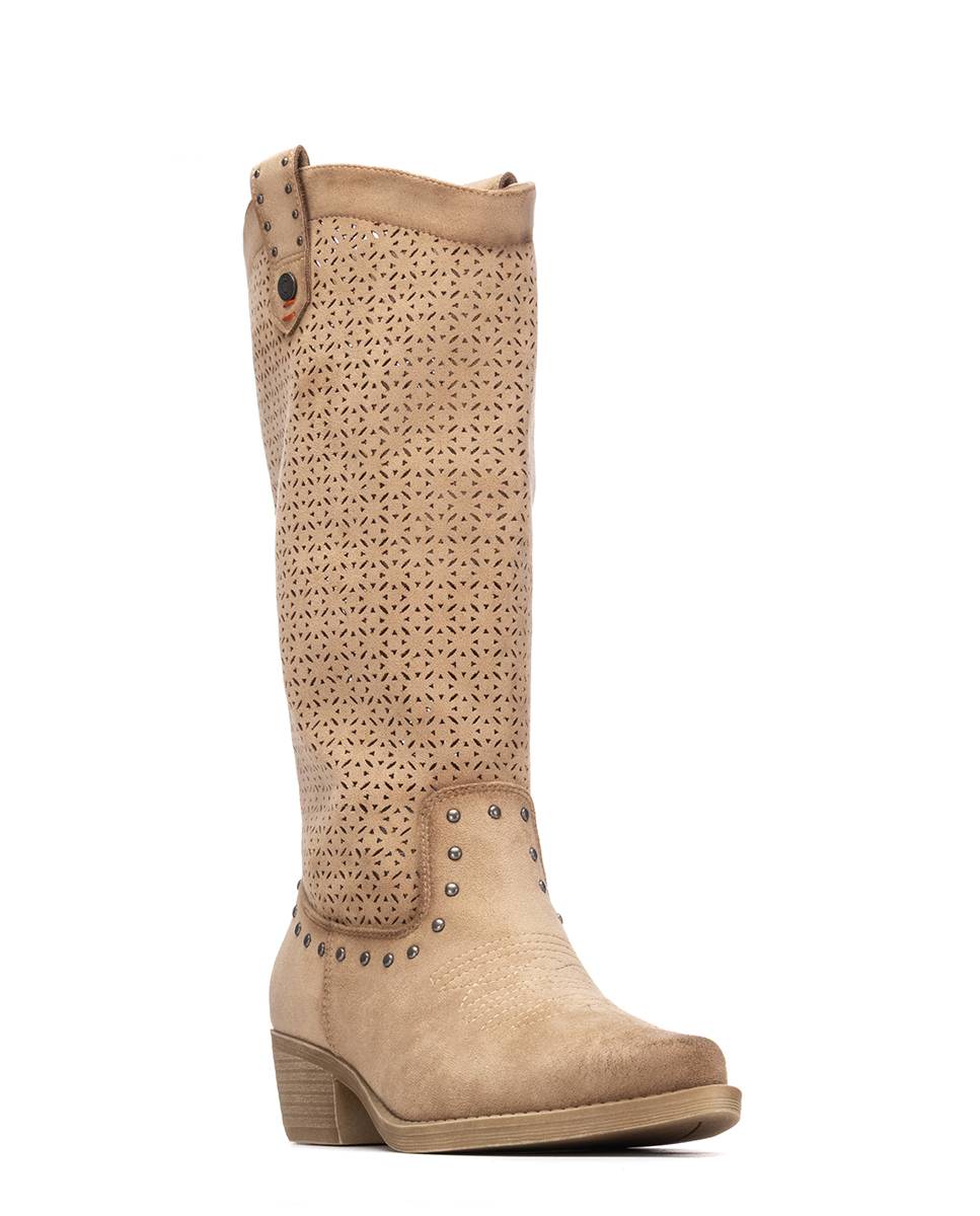 Botas Básicas Estilo Cowboy Bege-2