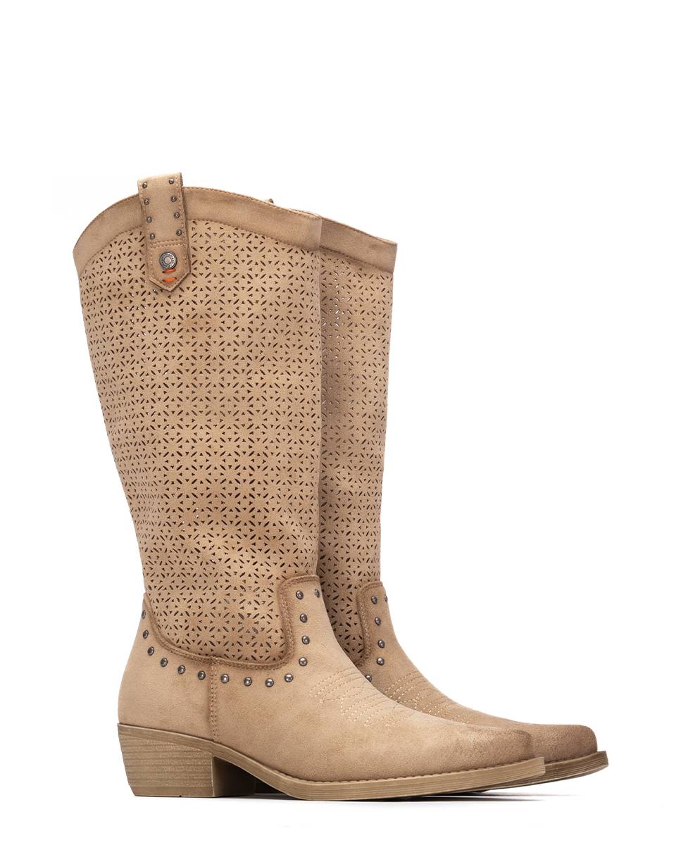 Botas Básicas Estilo Cowboy Bege-4