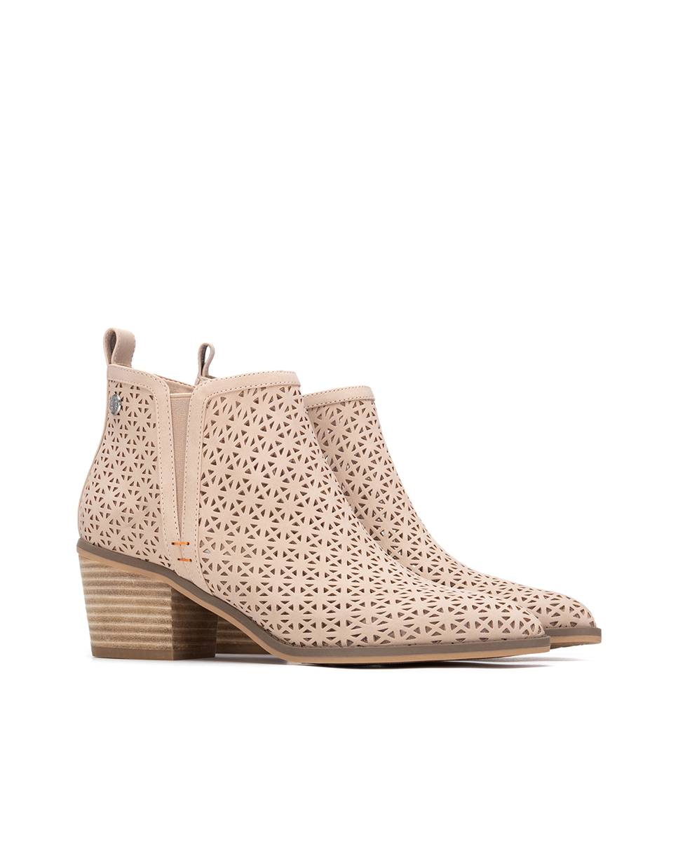 Botins Básicos com Tacão Estilo Cowboy Nude-4