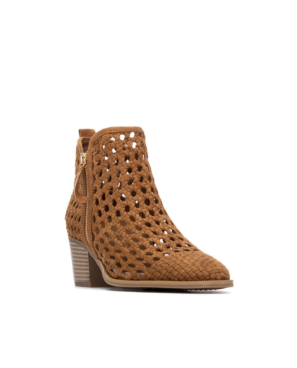 Botins Básicos com Salto e Fecho Zip Camel-3