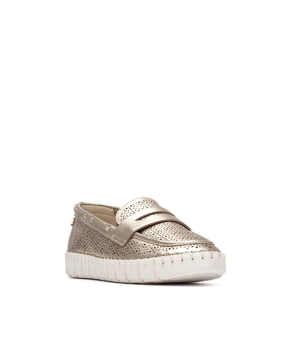 Mocassins Rasos de Pele Ouro-2