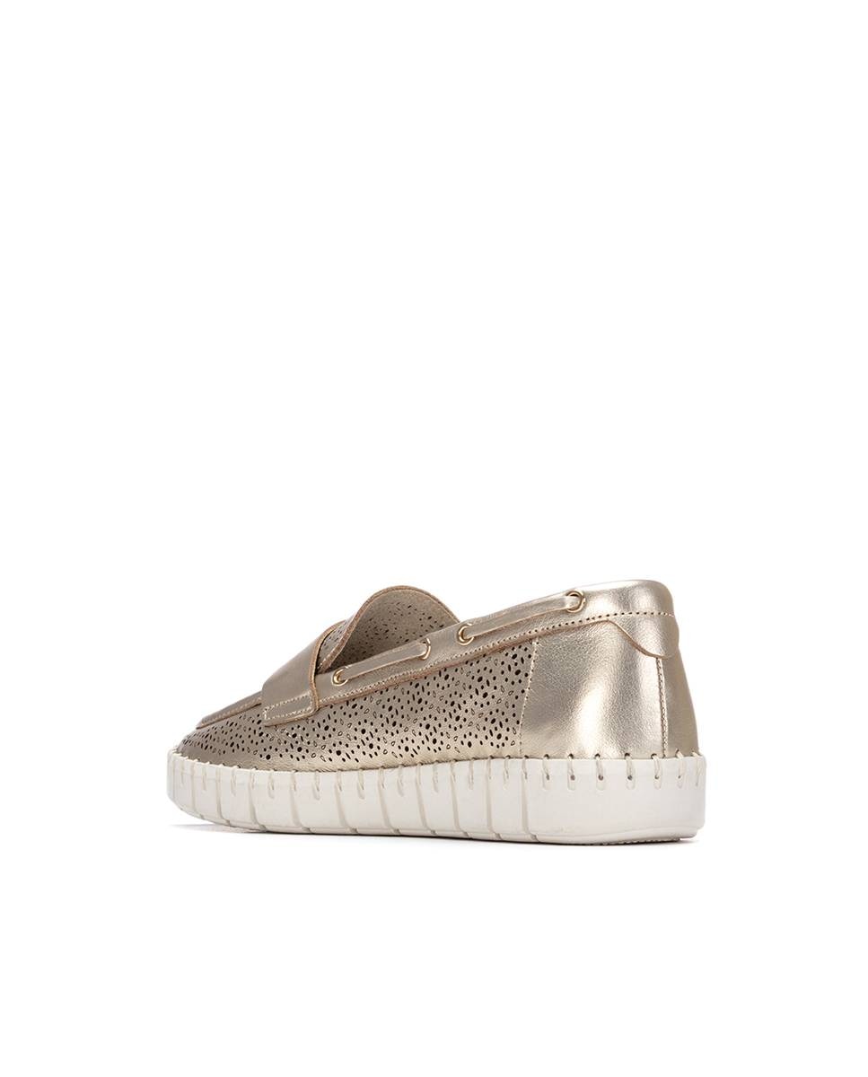 Mocassins Rasos de Pele Ouro-3