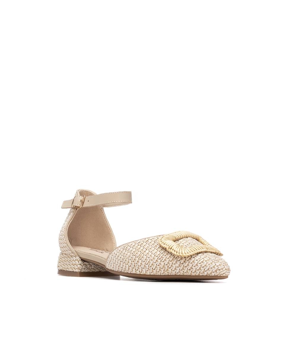 Sapatos Rasos com Fecho de Fivela Bege-2