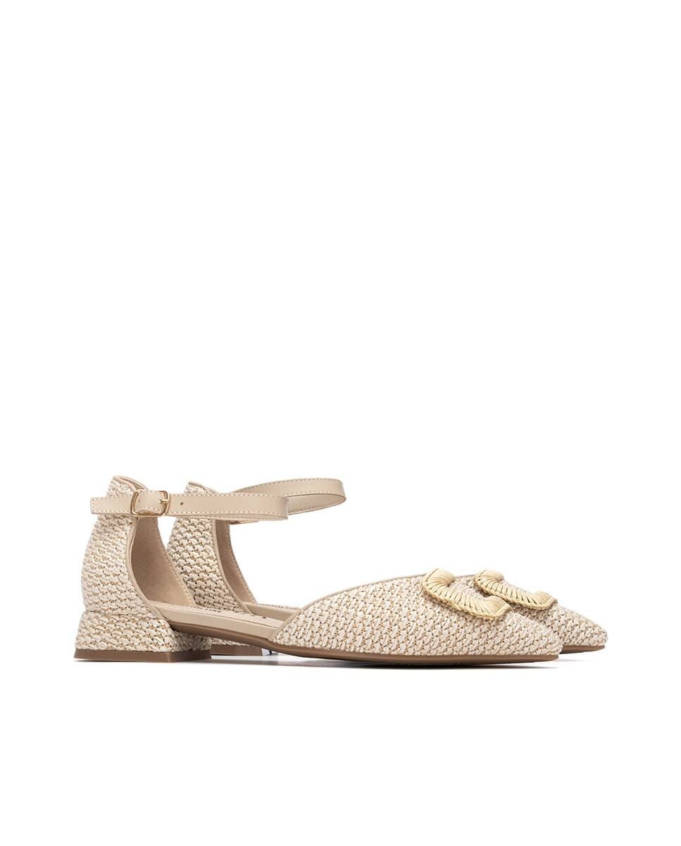Sapatos Rasos com Fecho de Fivela Bege-4