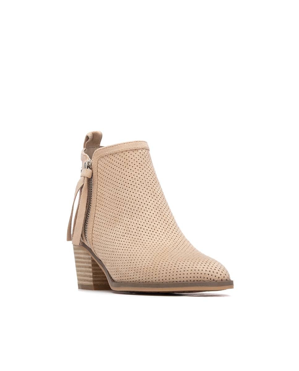 Botins Básicos com Tacão Estilo Cowboy Bege-2