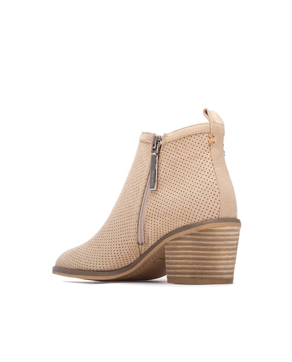 Botins Básicos com Tacão Estilo Cowboy Bege-3