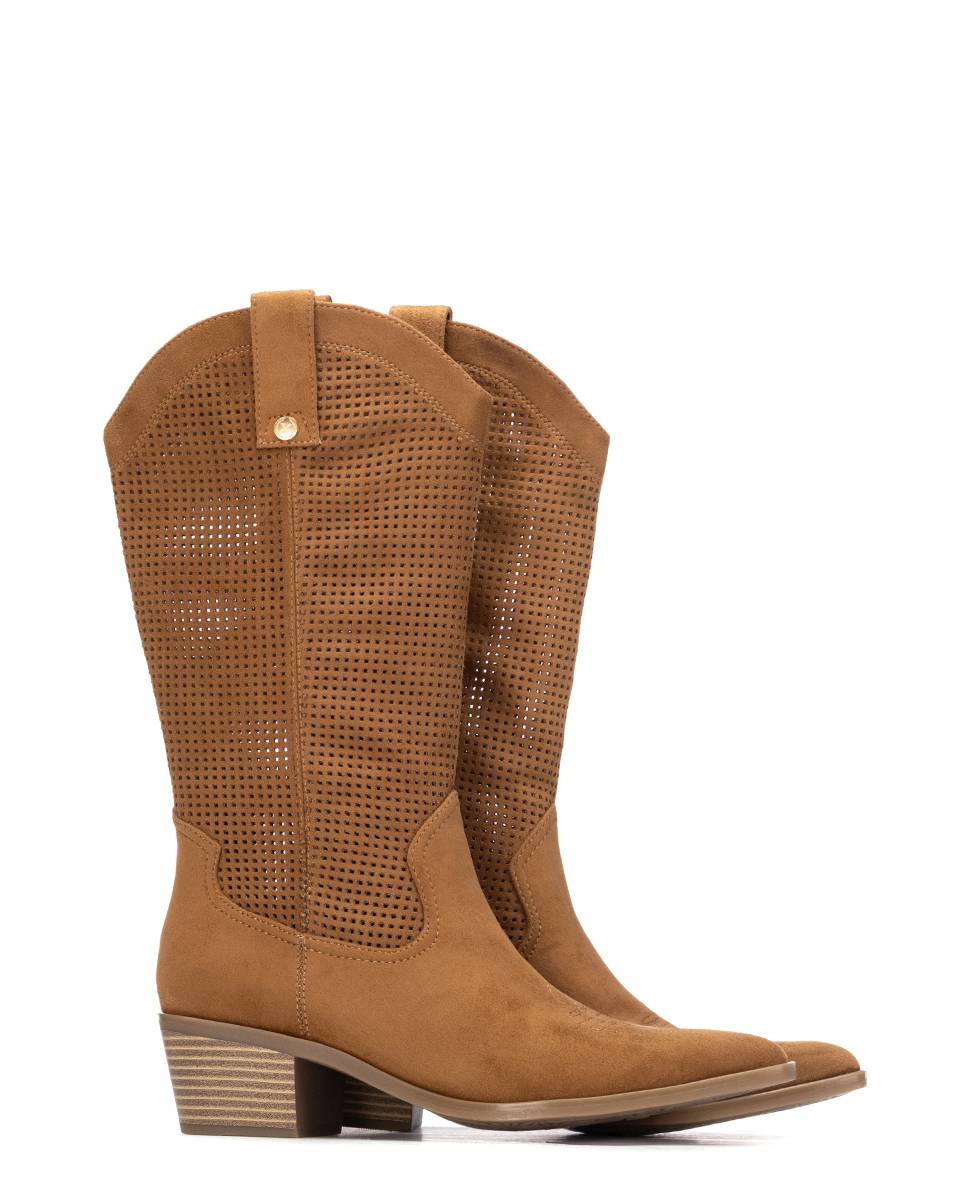 Botas Básicas Cowboy de Verão Perfuradas Camel-4